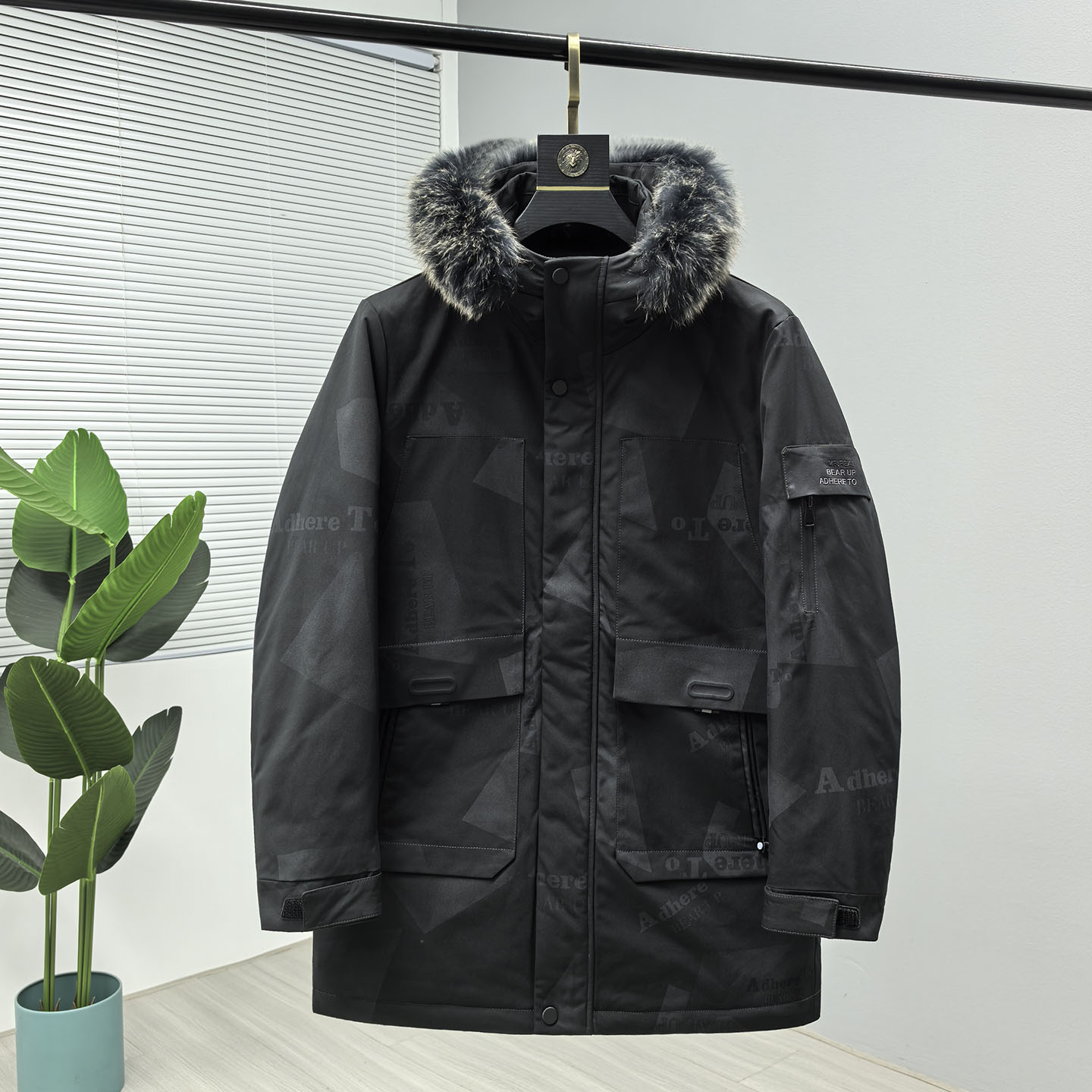 真狐狸毛领 豆系余单 90鸭绒男士内里热反射保暖中长款羽绒服外套