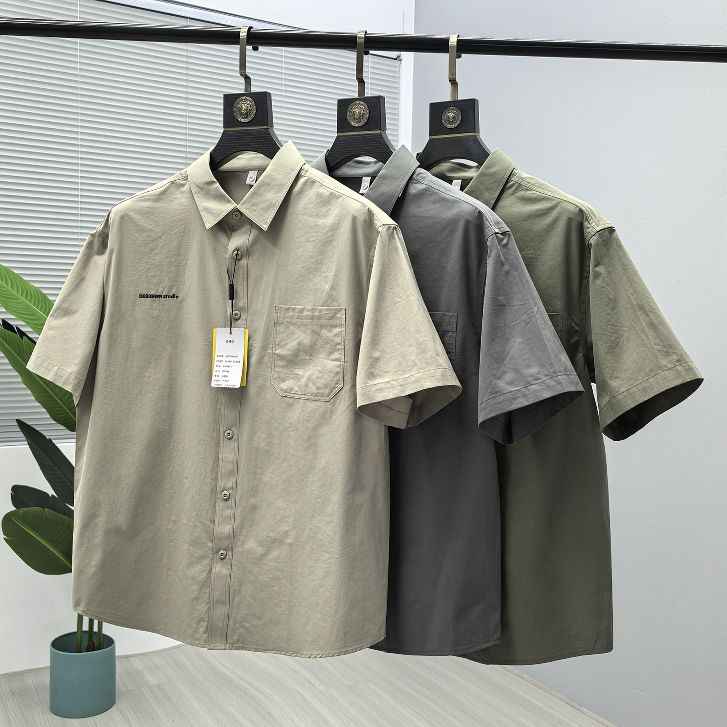 简约设计 宽松百搭2025年夏季轻工装纯棉刺绣翻领短袖衬衫衬衣