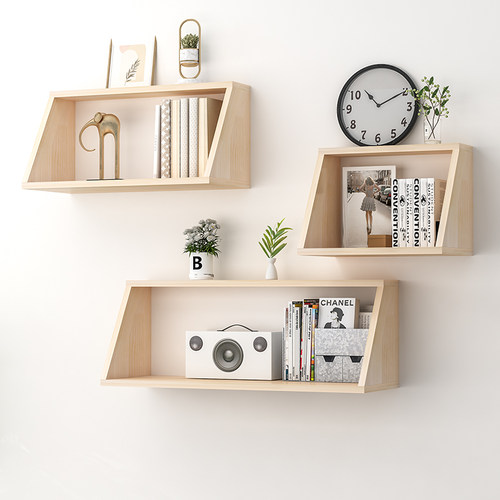 原木简约壁挂式格子书柜置物架