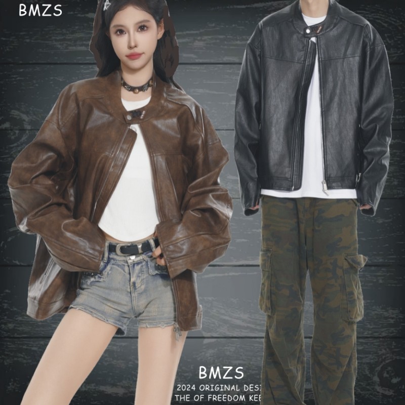 设计感BMZS机能风立领皮衣