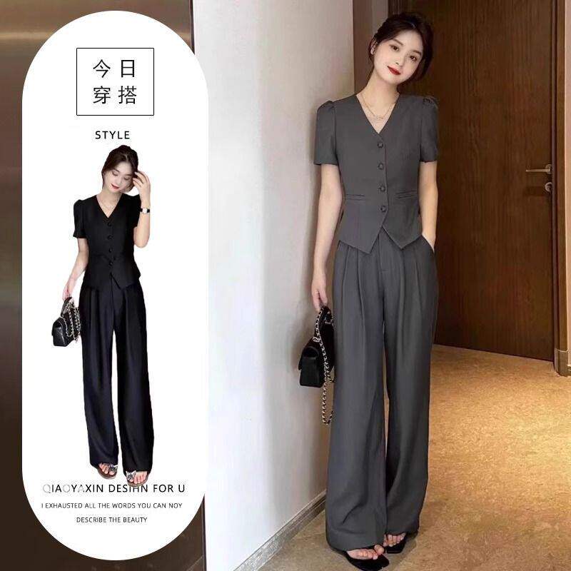 夏装搭配一整套装女小香风时尚洋气西装阔腿裤气质职业显瘦高级感