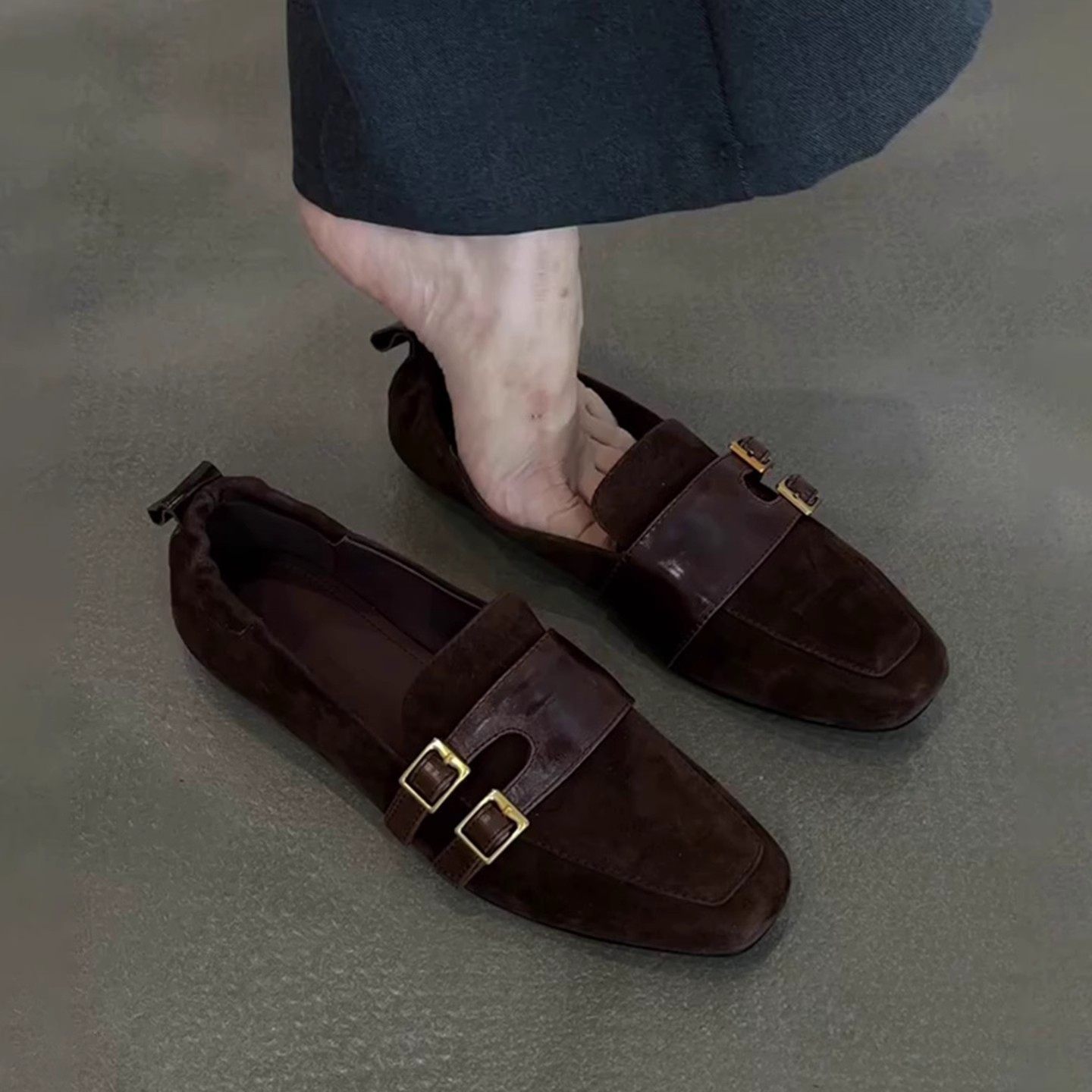 温柔气质复古风真皮通勤方头女鞋小众舒适显瘦皮带扣设计浅口单鞋,女鞋,浅口单鞋,淘宝优惠券,粉丝福利购,淘宝优惠卷