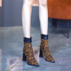 欧美绒面豹纹后拉链气质高跟靴女2025秋冬时尚 尖头粗跟加绒时装 靴