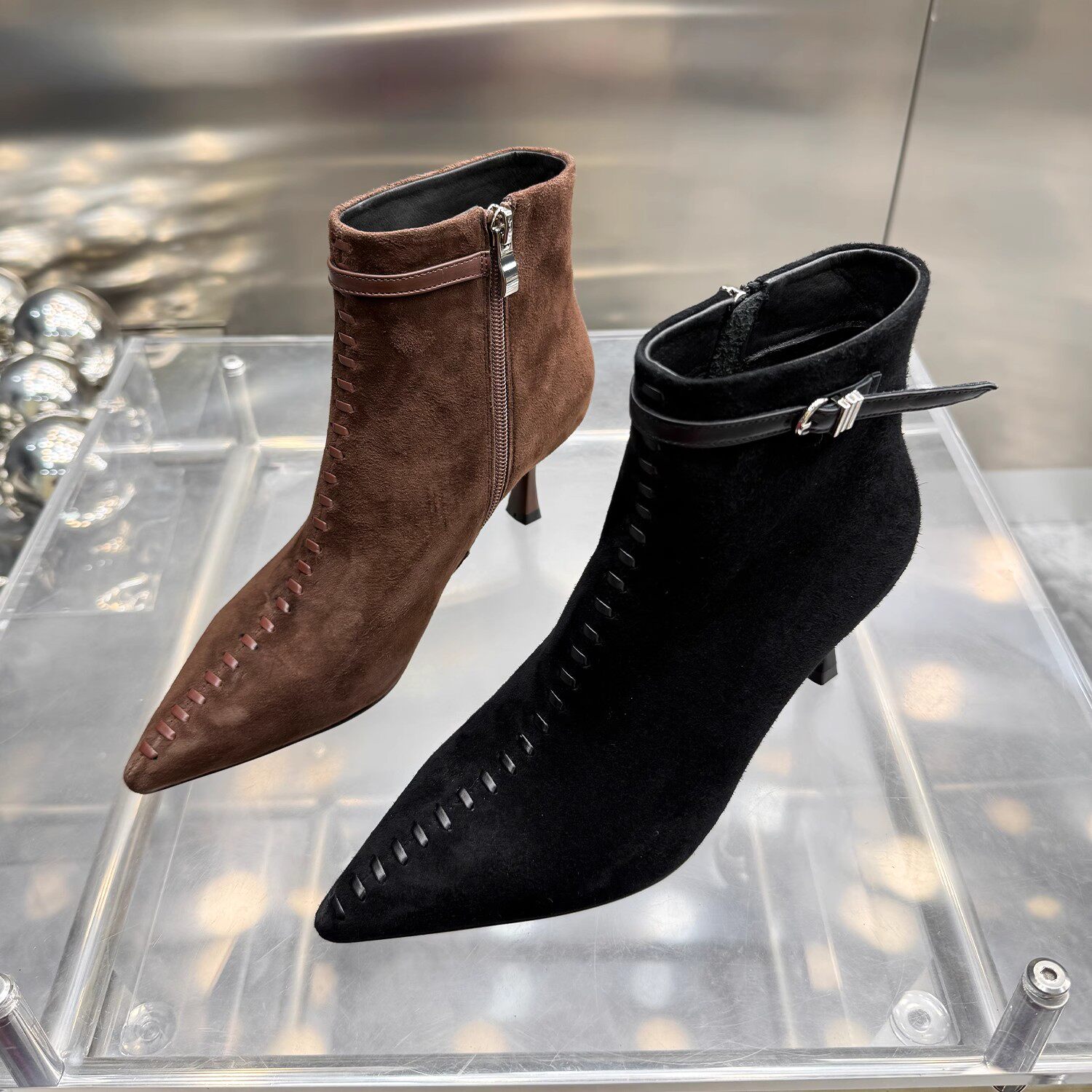 高品质真皮短靴女配裙子高跟鞋