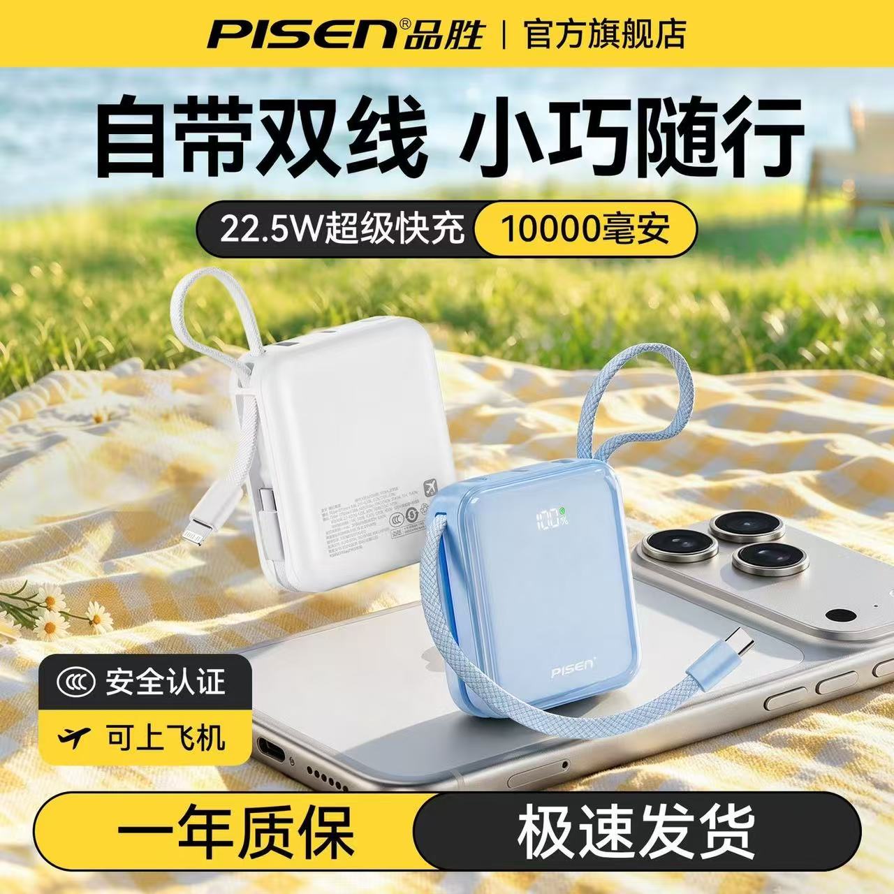 3C认证品胜充电宝自带线定制Logo图片