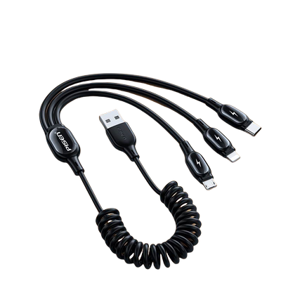 品胜三合一数据线拉伸弹簧快充线