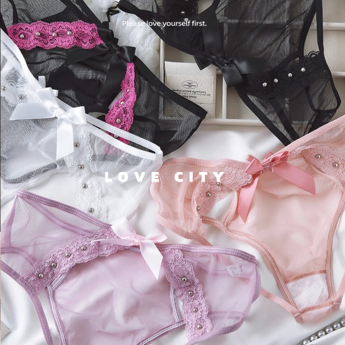 LOVECITY「娇羞少女」性感纯欲风柳丁薄款蕾丝蝴蝶结内裤女K