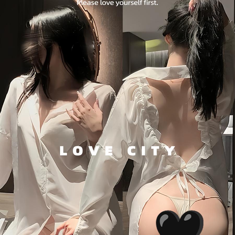 LOVECITY「瘾」纯欲雪纺透气辣妹衬衫性感美背睡裙