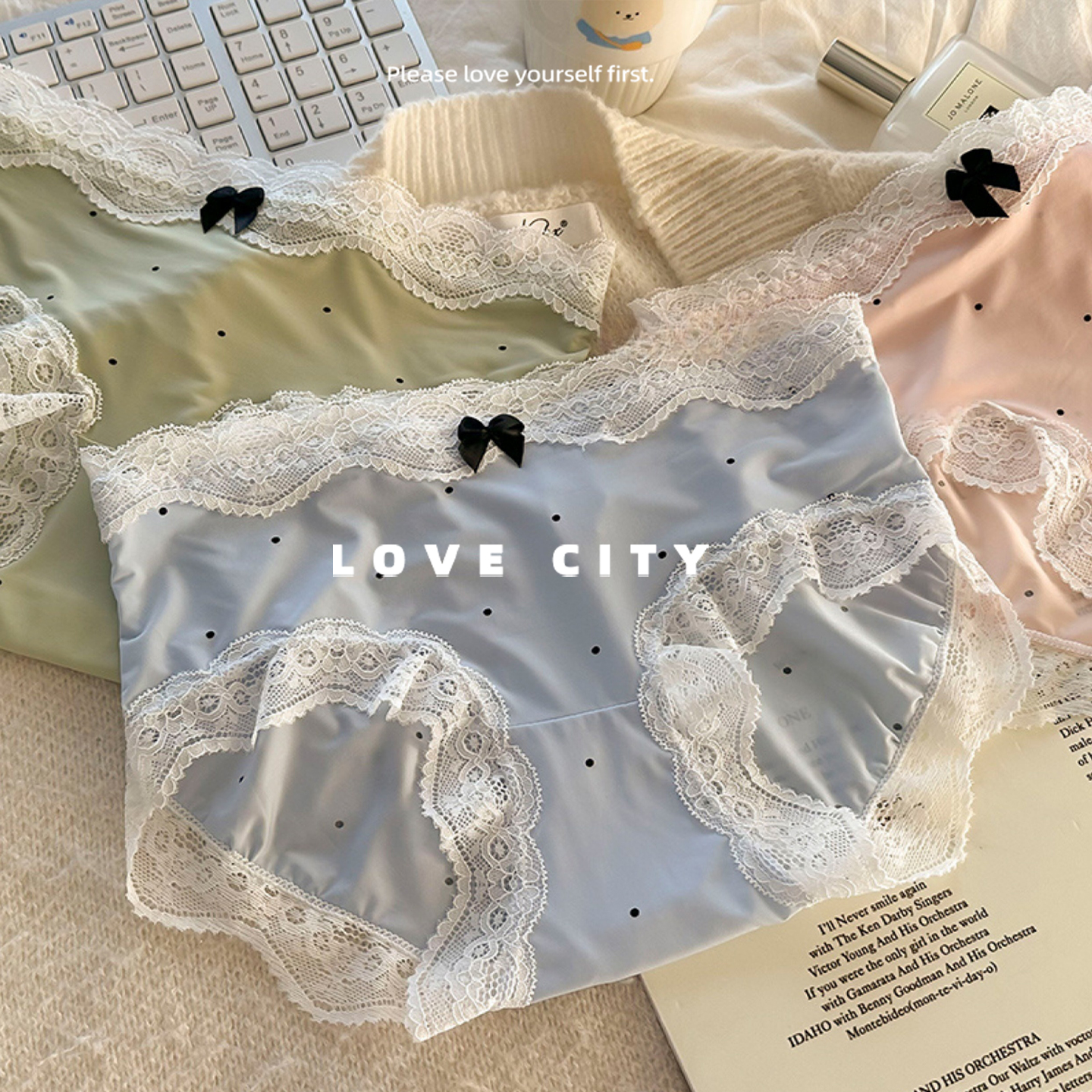 LOVECITY「法式波点」波点冰丝少女内裤女中腰甜美性感夏季