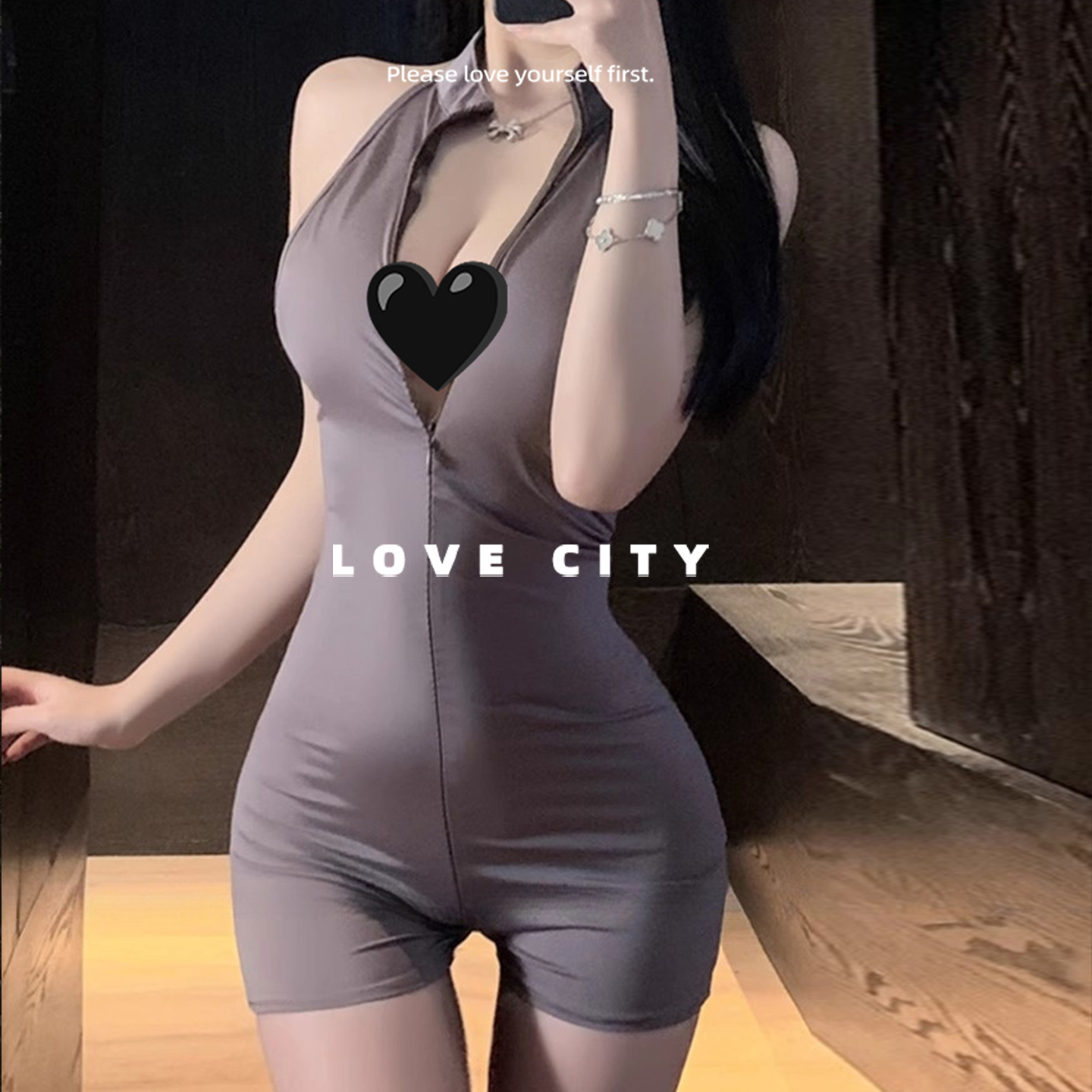 LOVECITY「私人瑜伽」性感辣妹纯欲双头隐形拉链运动瑜伽连体衣K