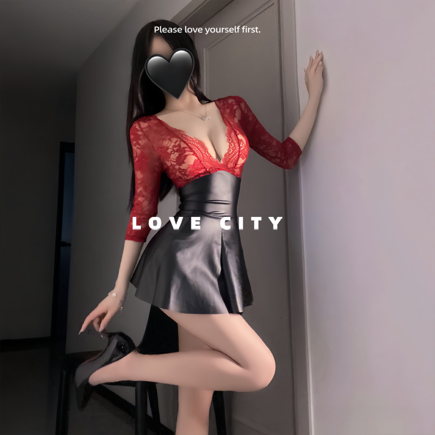 LOVECITY「麻辣teacher」性感深V秘书睡衣蕾丝皮裙制服套装