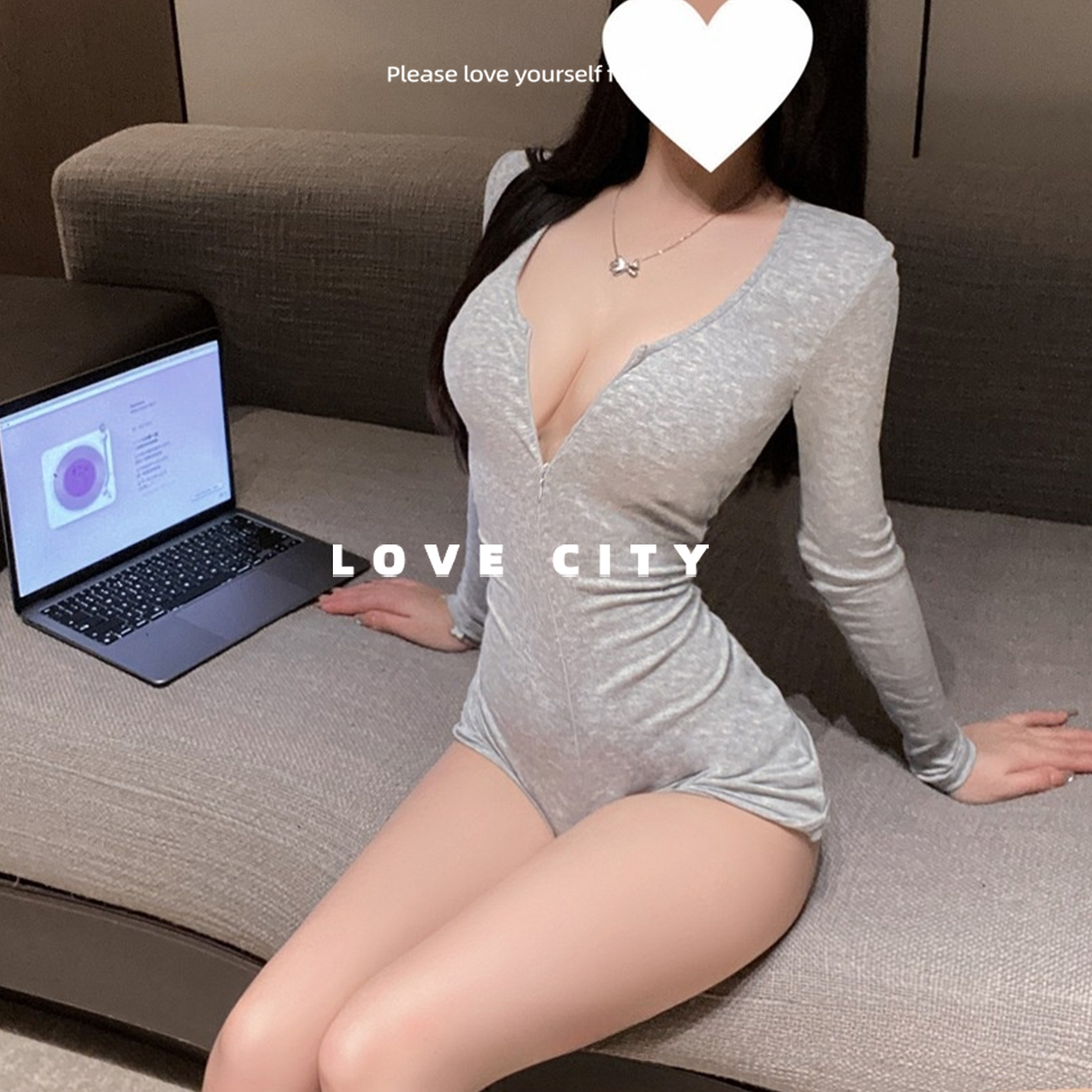 LOVECITY「纯欲天菜」性感小胸修身连体瑜伽制服睡裙带胸垫K