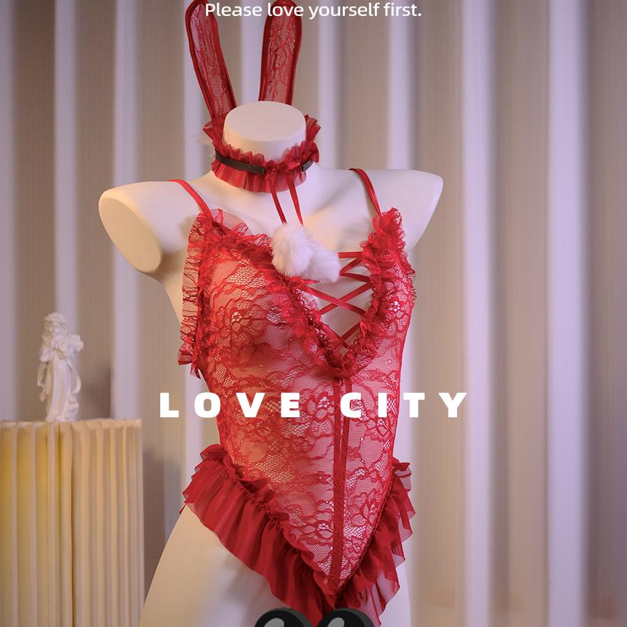 LOVECITY「乖乖兔」性感可爱辣妹cos套装兔女郎纯欲蕾丝连体衣