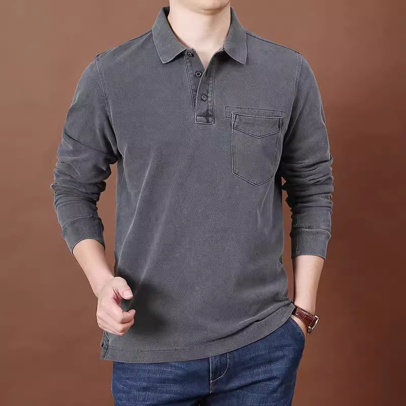 意邦奴条纹青中年polo衫长袖t恤