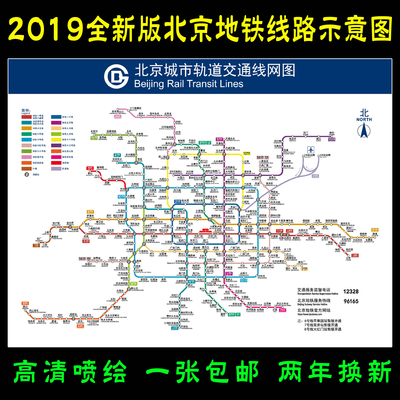 北京交通地铁线路图2019新版 北京市地铁换乘路线示意图海报贴纸