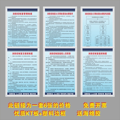 消防控制室管理制度全套6张上墙规章标语牌酒店KT板工厂物业商场