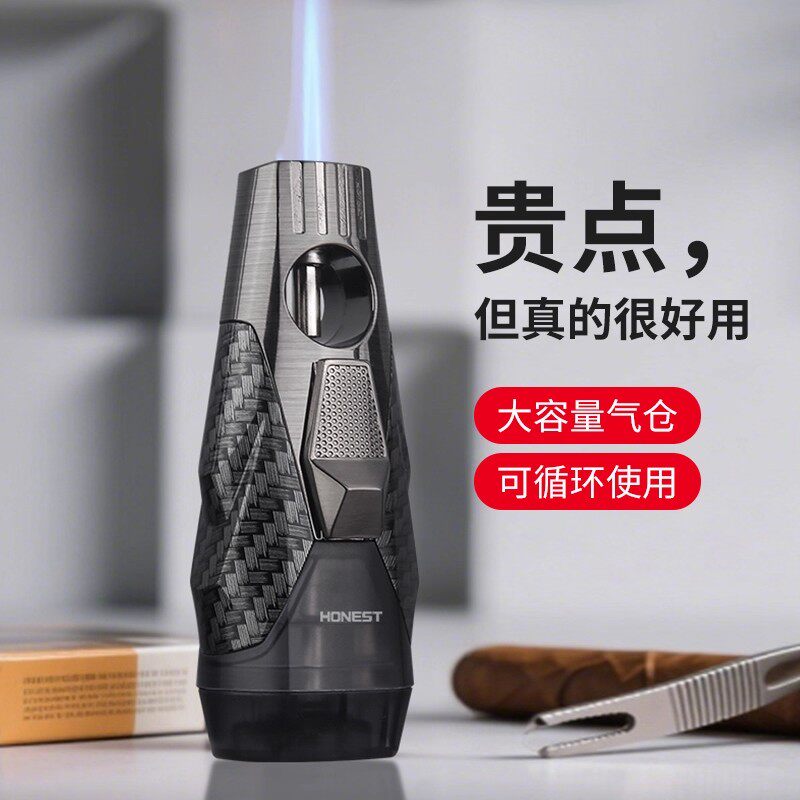 百诚新款高颜值防风雪茄专用打火机正品创意耐用可充气艾灸点火器