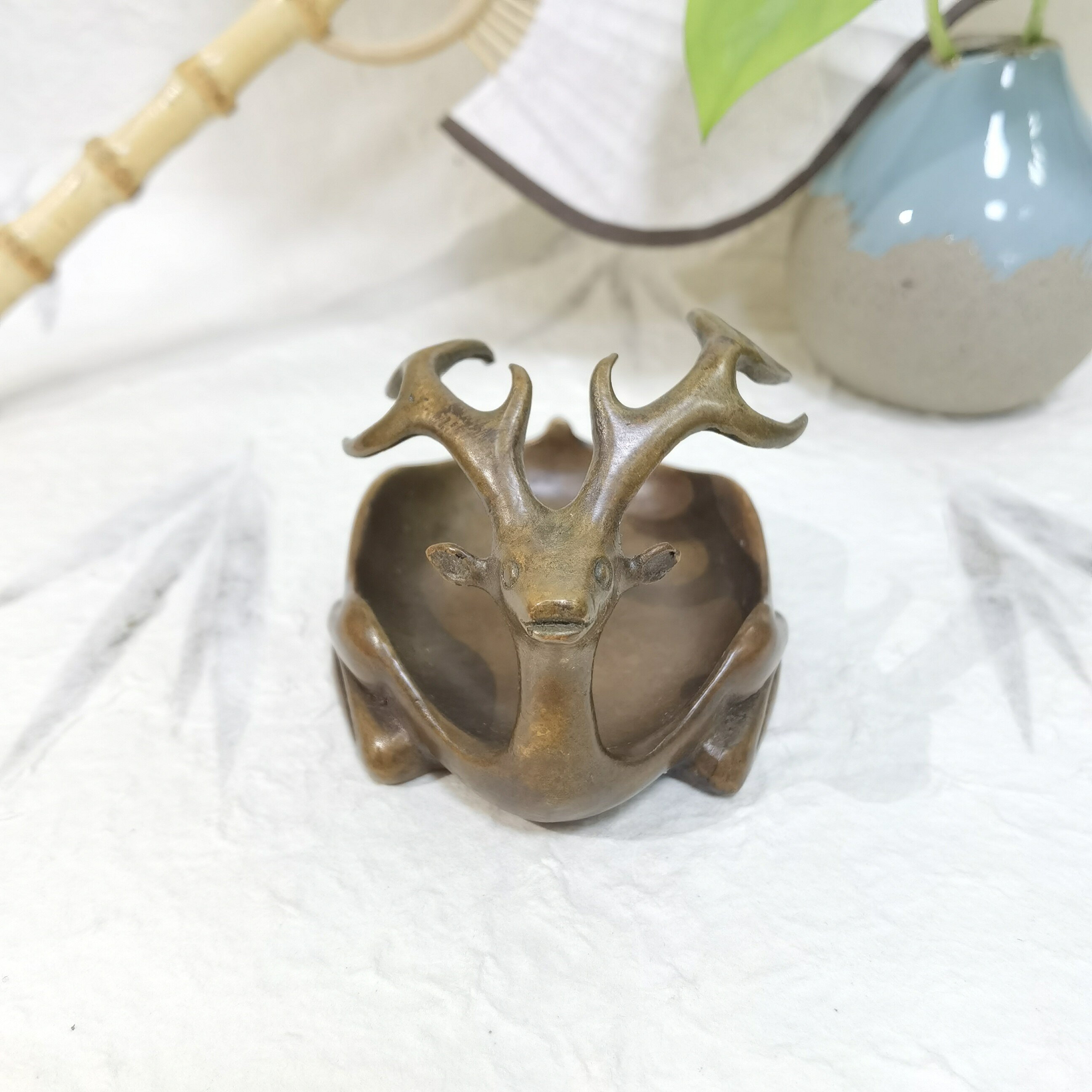 陈文堂铜制鹿形墨盘水盂镇尺墨碟墨盒放毛笔放墨汁文房雅玩小礼品