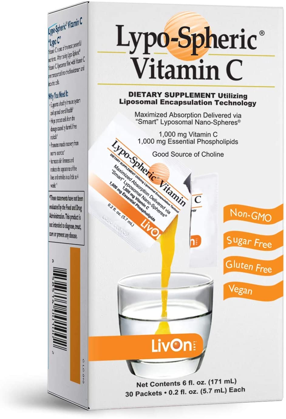 美国代购Lypo-Spheric Vitamin C 0.2 fl oz.30 Packets