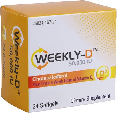 美国代购Weekly-D Vitamin D3 50,000 IU | 24 Vitamin D3 Softge