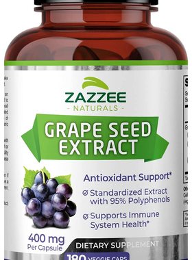 美国代购Zazzee Grape Seed Extract 20,000 mg Strength, 180 Ve