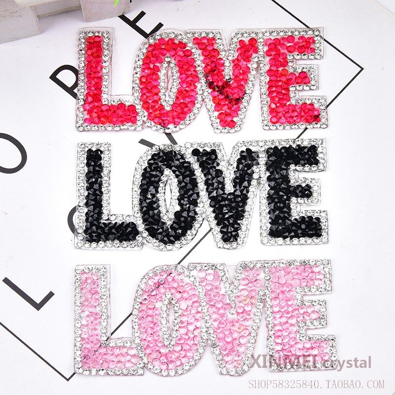 新款字母镶钻布贴 love烫钻 衣服裤子装饰补丁布精美水钻烫图服装