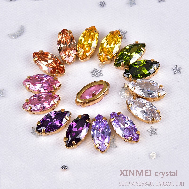 5A手缝镶钻锆石服装配件锆石钻尖底爪钻马眼7*15mm人造宝石