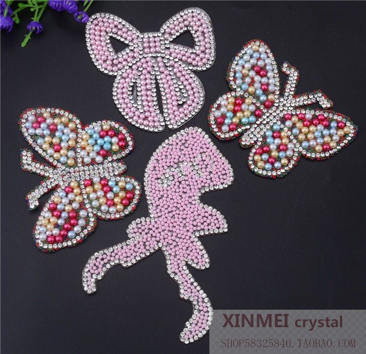 时尚蝴蝶diy烫钻图案 布贴电脑刺绣补丁包包镶钻烫图贴图服装辅料