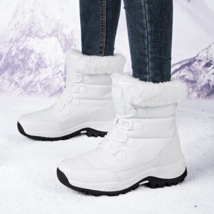 户外雪地靴女冬保暖加绒加厚防水防滑中筒零下40度东北滑雪棉鞋女