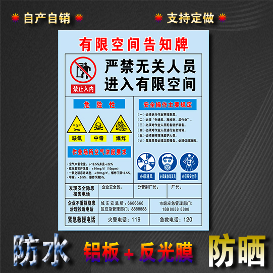 有限空间禁止无关人员进入安全标识牌铝板反光膜可定做内容标志牌