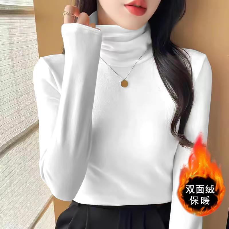 德绒加厚双面绒堆堆领冬季保暖修身显瘦打底衫女防风护颈洋气上衣