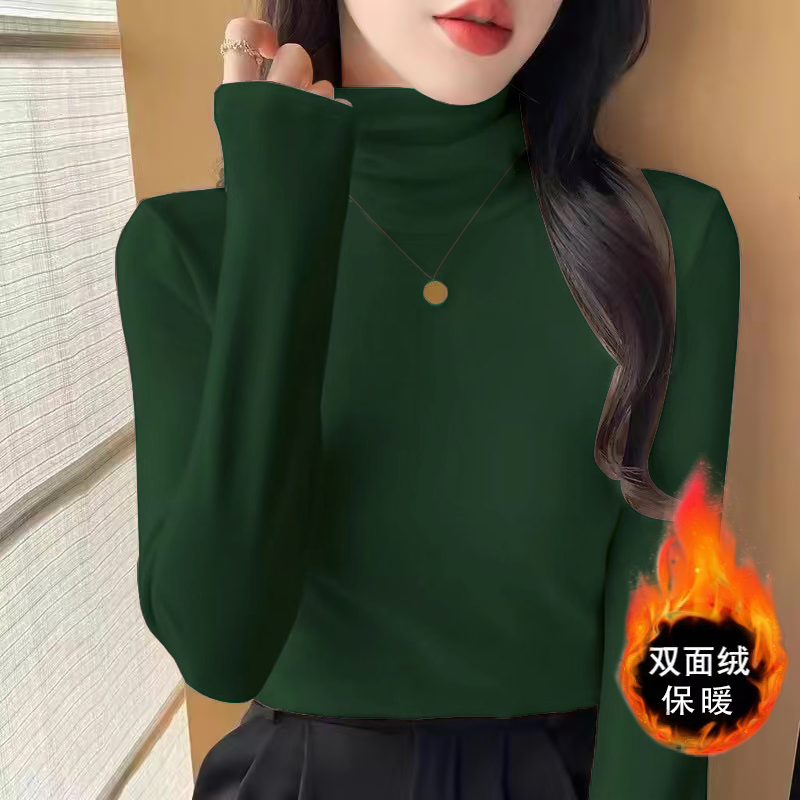 德绒加厚双面绒堆堆领秋冬保暖百搭洋气修身打底衫女防风护颈上衣