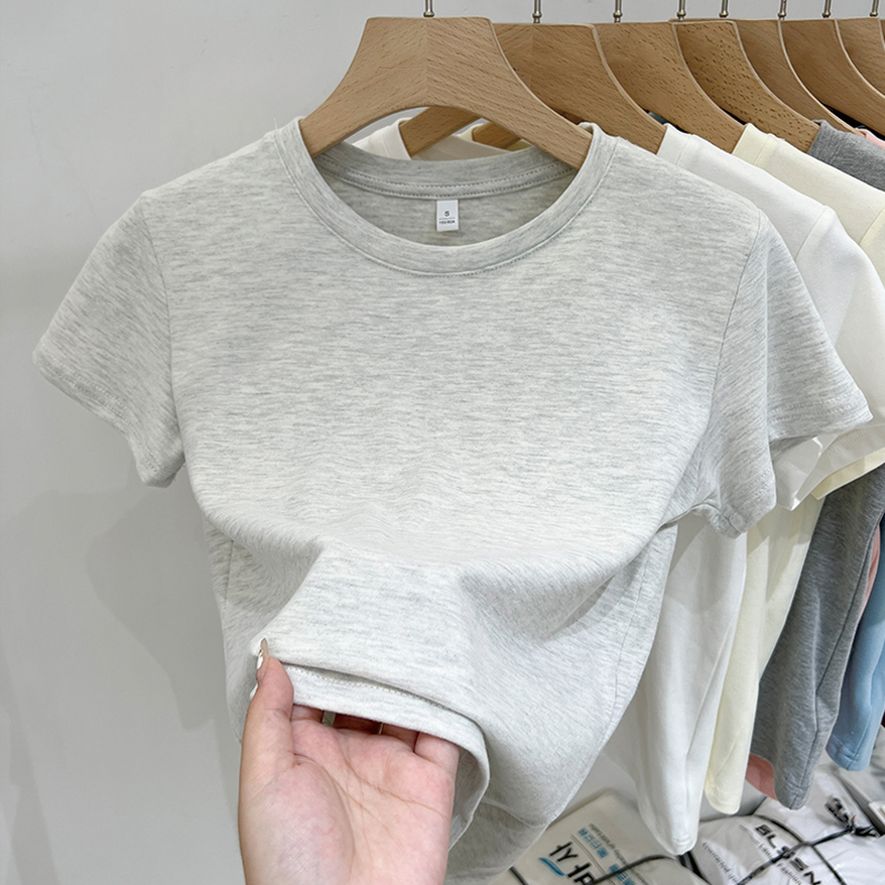 2025新款纯欲甜辣短款别致上衣修身显瘦半袖体恤正肩短袖t恤女夏