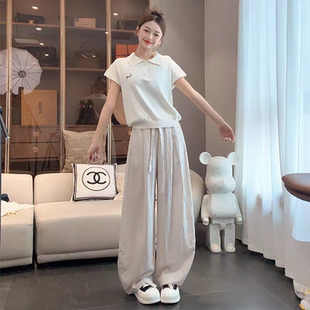 棉麻褲 粉色亞麻闊腿褲 子女2025夏季 薄款 高腰寬松垂感慵懶風(fēng)山本褲