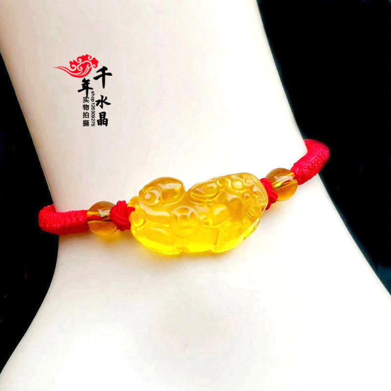 2026年招财黄水晶白水晶一钱貔貅手工编织情侣款紫貔貅聚财脚链