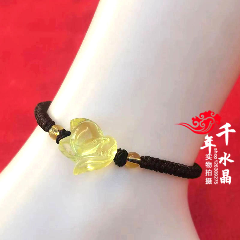 2026年黄水晶招财狐狸红绳手链灵狐旺桃花聚财转运招桃花脚链平安