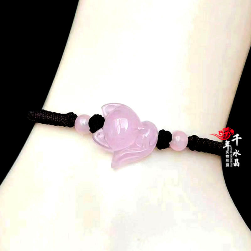 粉水晶狐狸红绳脚手链