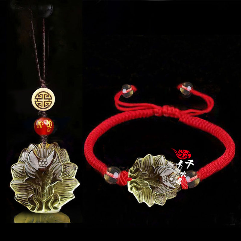 黄水晶桃花九尾狐吊坠