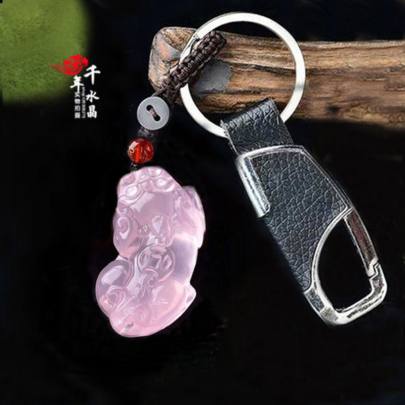 2026年粉水晶招财貔貅钥匙扣聚财旺财貔貅手链平安吉祥项链
