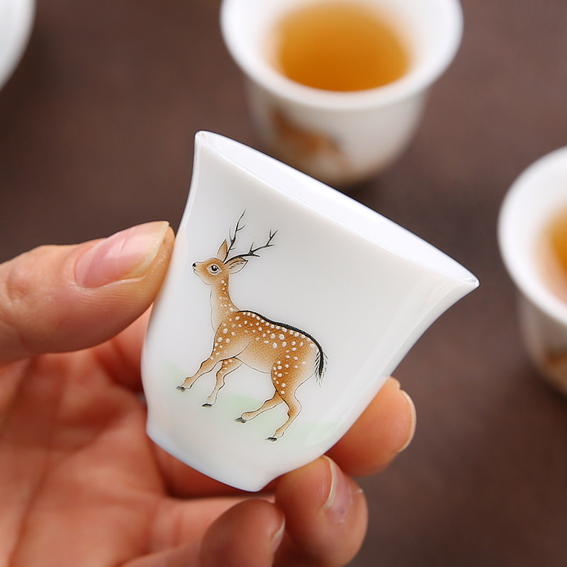 鹿慕溪水茶杯单杯陶瓷功夫茶具品茗杯德化白瓷家用茶盏茶碗主人杯