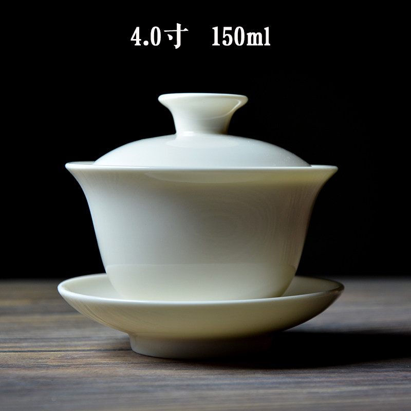 德化白瓷盖碗茶杯三才陶瓷泡茶碗