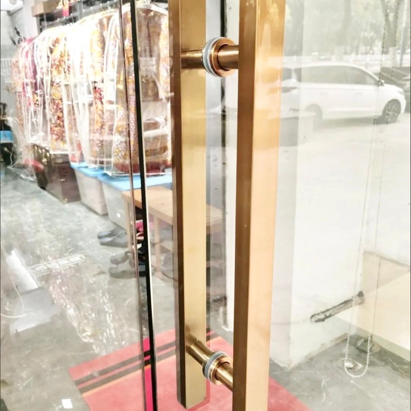 黑钛金木门方管扶手玻璃门有框推拉大门不锈钢玻璃门拉手无框拉手