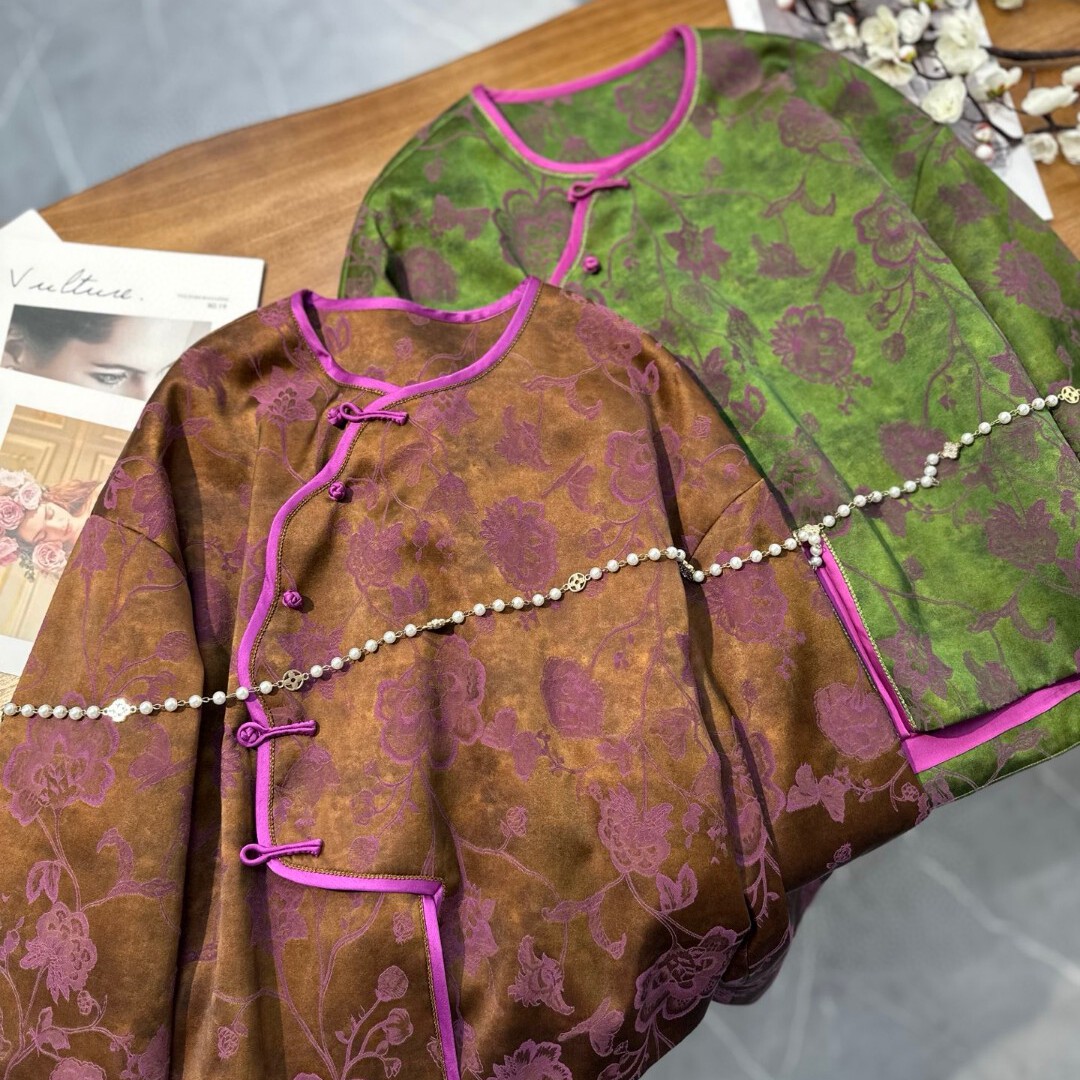 MOM冬上新人丝提花国风斜襟提花盘扣撞色边棉服YS69-G357