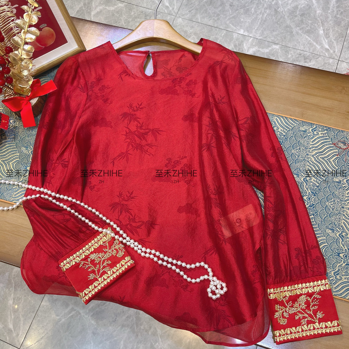 木禾-钱新中式人丝提花拼绣口醋酸钉珠圆领上衣小衫YS4-t366,女装/女士精品,毛针织衫,淘宝优惠券,粉丝福利购,淘宝优惠卷