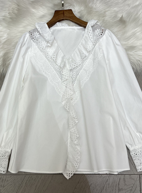 布谷-领重工刺绣镂空衬衣真的超美超仙的一件上衣衬衫A9679