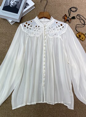 布谷-2026夏上新桑蚕丝绣花镂空长袖小衫YS1-G473