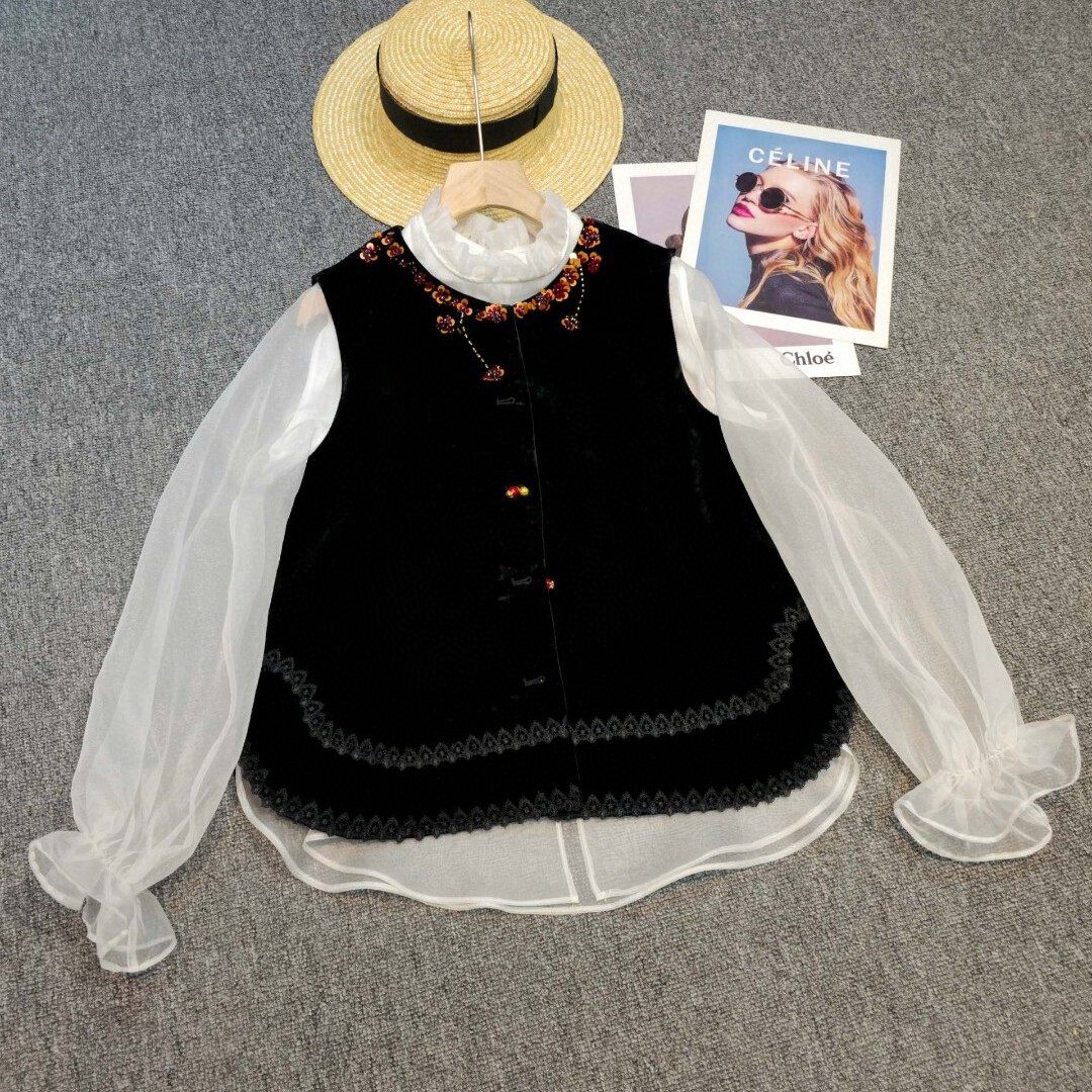 布谷-年早春时髦洋气亮片花朵圆领盘扣桑蚕丝丝绒马甲YS85-G430,女装/女士精品,马夹,淘宝优惠券,粉丝福利购,淘宝优惠卷