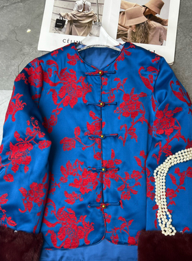 MOM冬上新高版贵气漳绒水貂毛袖夹棉外套棉服25699