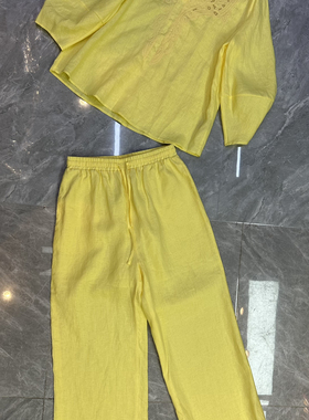 布谷-春上新重磅亚麻刺绣镂空小衫+休闲裤两件套套装YS41-G308A