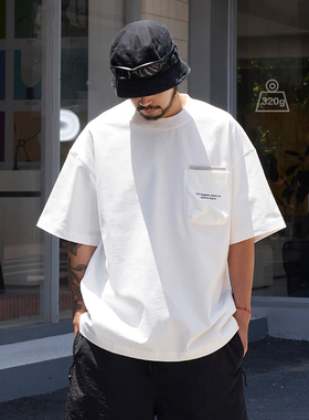 QuentinMarx夏季新款男士重磅短袖T恤户外休闲圆领宽松立体口袋潮